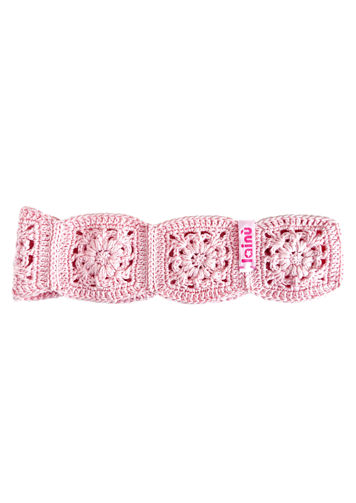 Bandeau granny square fleurs rose