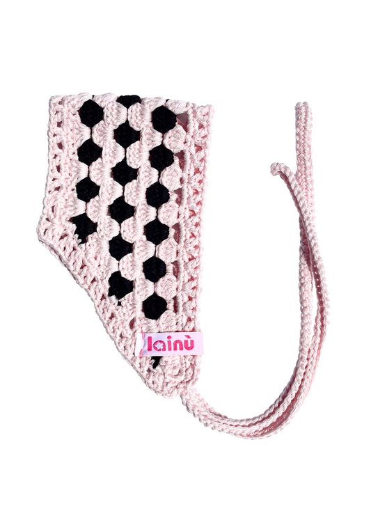 Bandeau en crochet motif polkadot.