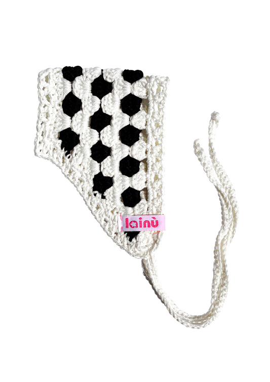 Bandeau en crochet motif polkadot.