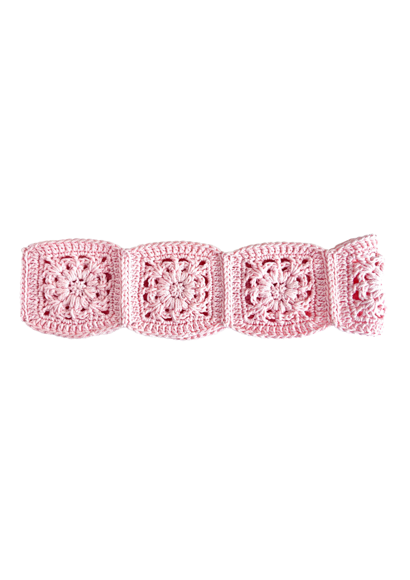 Bandeau granny square fleurs rose