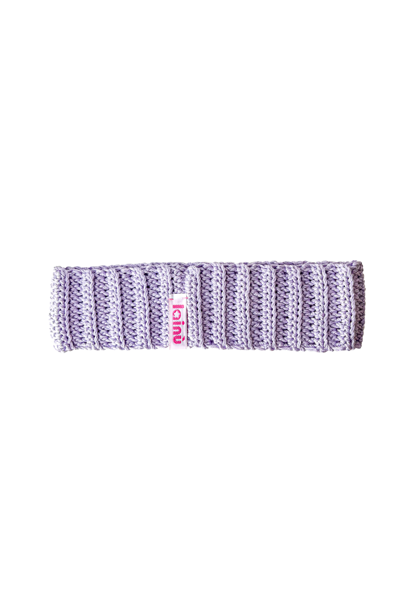 Bandeau violet en crochet, bord-côte