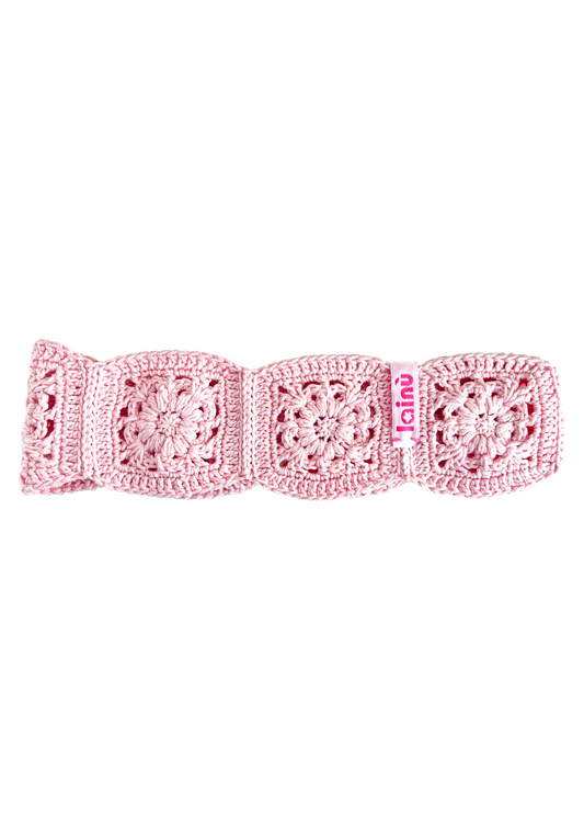 Bandeau granny square fleurs rose