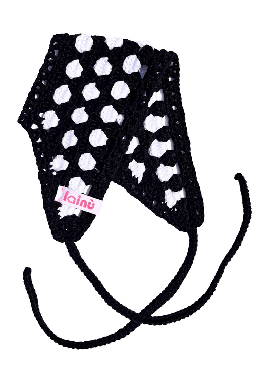 Bandeau en crochet motif polkadot.