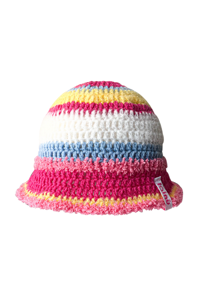 Bonnet multicolor en crochet, motif rayures