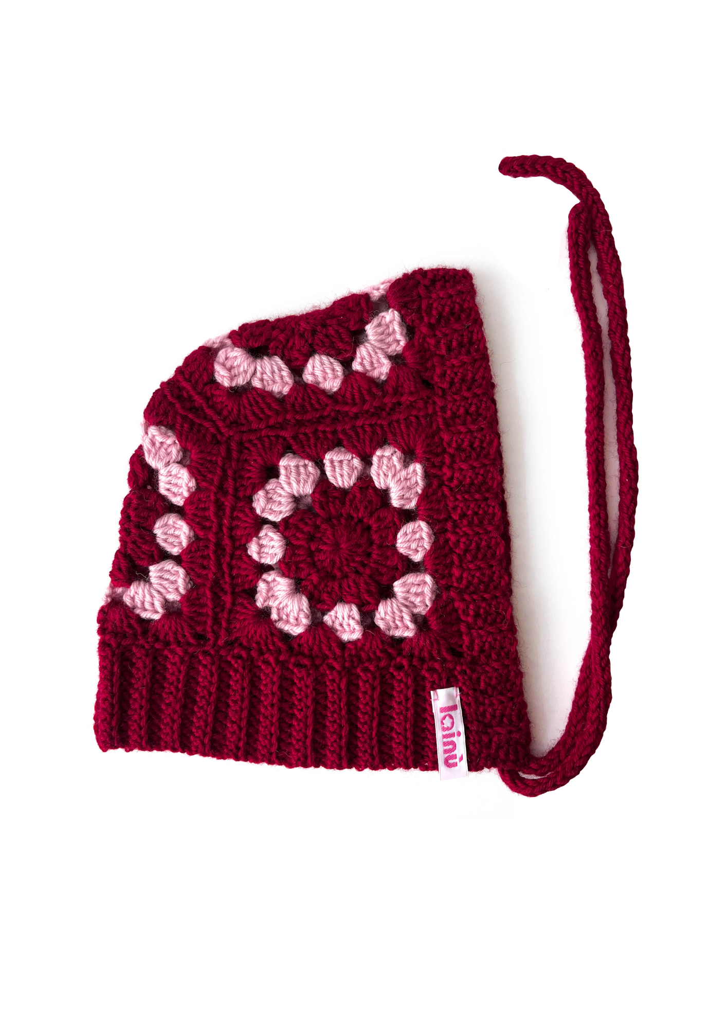 bonnet en crochet rouge, granny squares