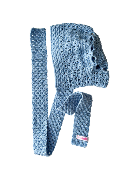 Bonnet écharpe en crochet, bleu