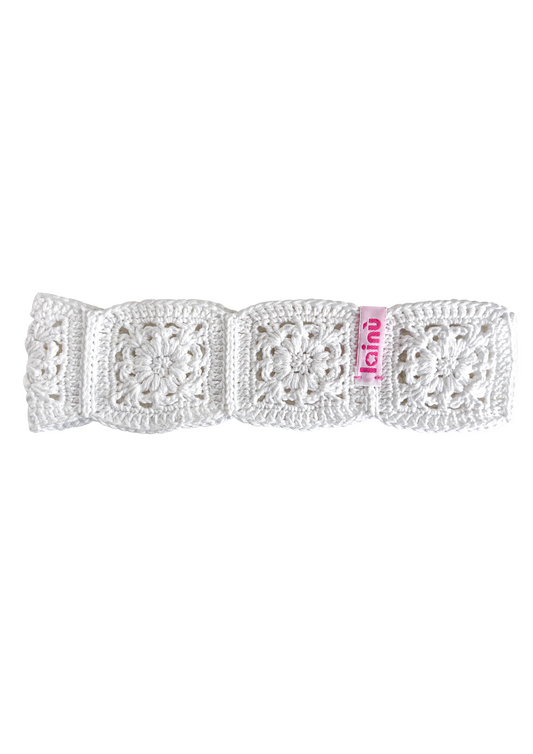 Bandeau granny square fleurs blanc