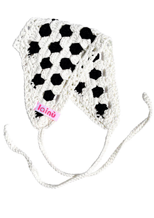 Bandeau en crochet motif polkadot.