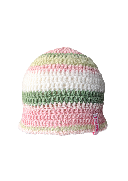 Bonnet multicolor en crochet, motif rayures