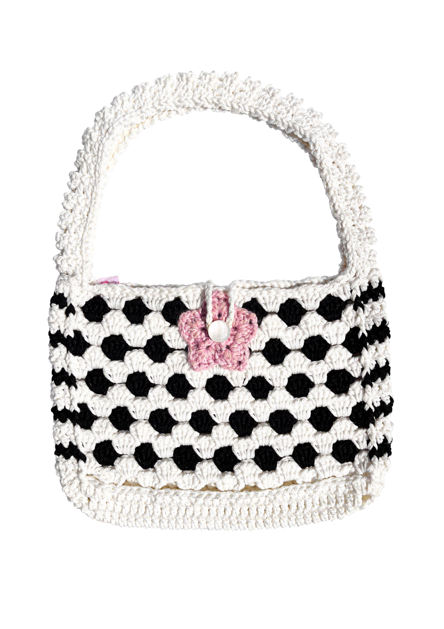 Sac à main en crochet motif polka dot.