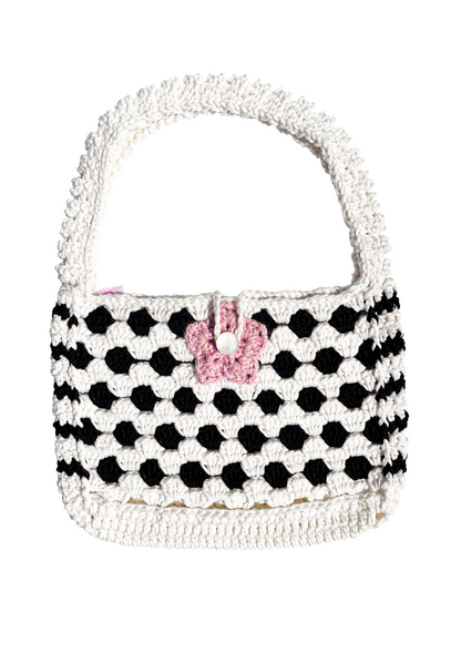 Sac à main en crochet motif polka dot.