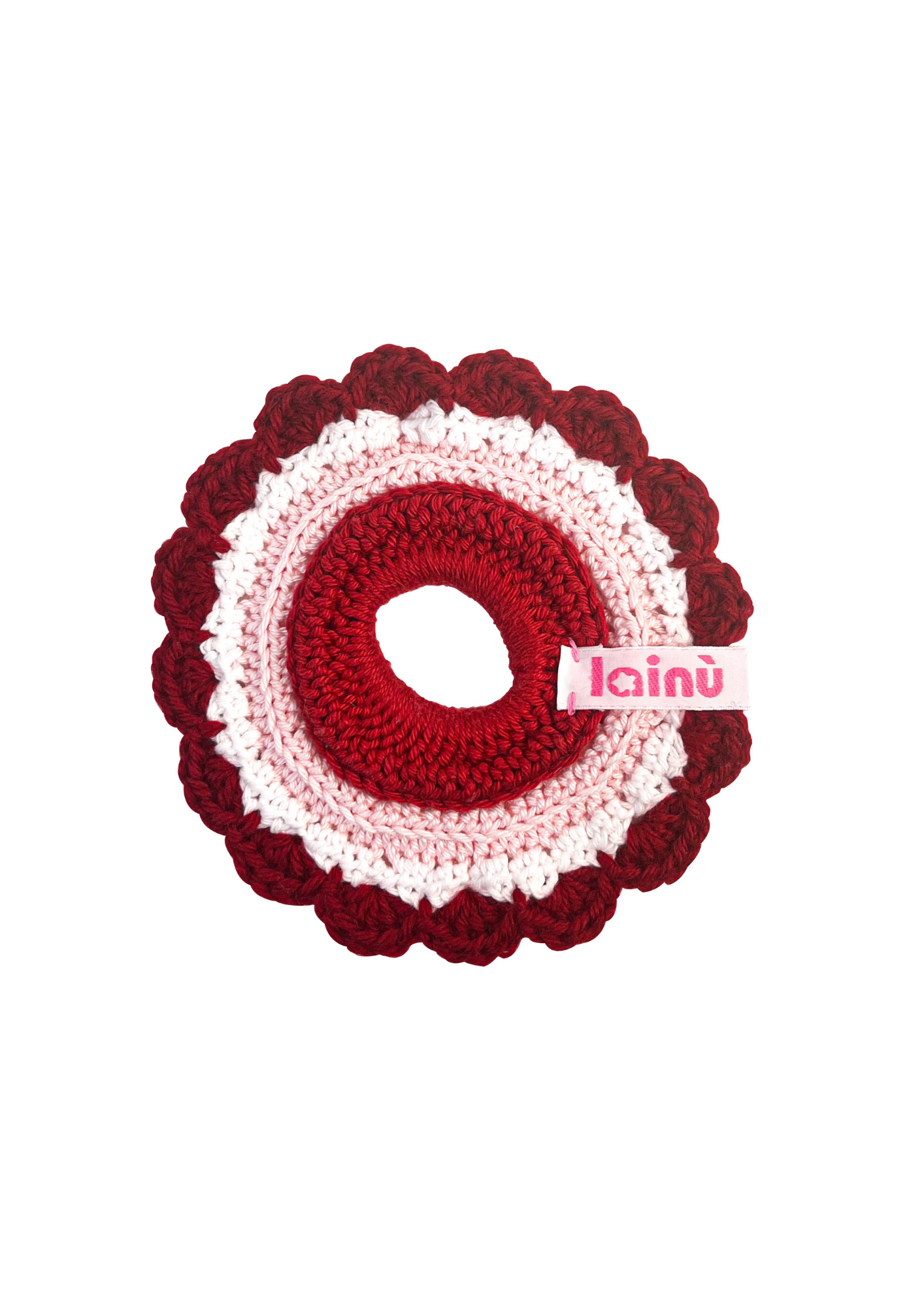 Scrunchie en crochet rouge et rose